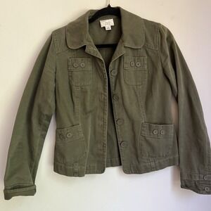 Ann‎ Taylor LOFT Women's size 0 Olive Green Button-Up Military Style Jacket